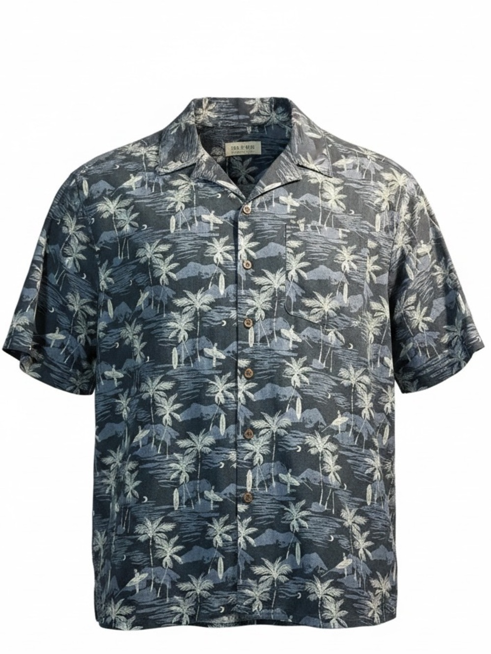 Line Of Trade Blue Hawaiian Palm Tree Linen Blend Shirt Size XL Mens